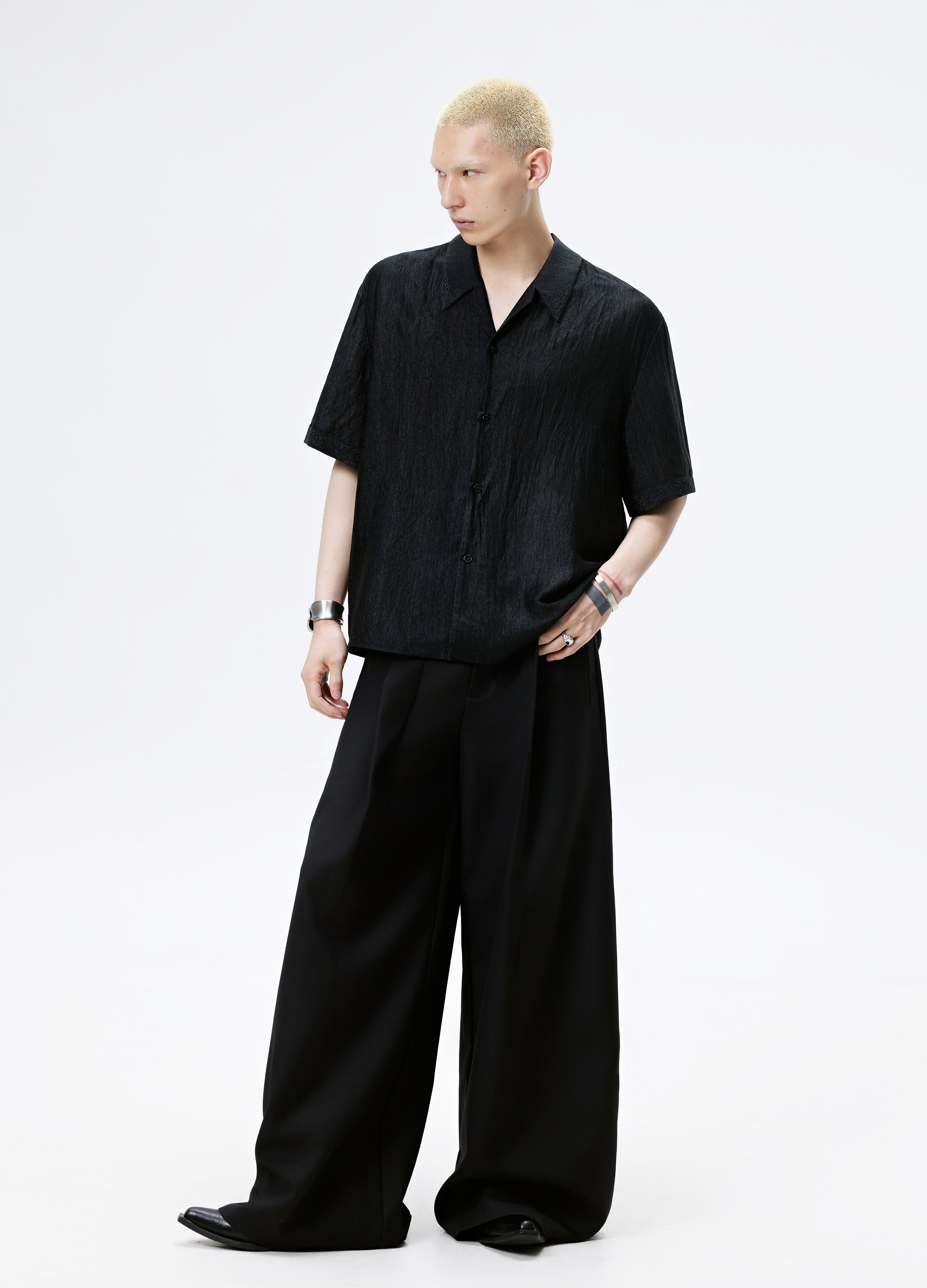 25SS WHITE BLACK TEXTURE SHINE SHIRT