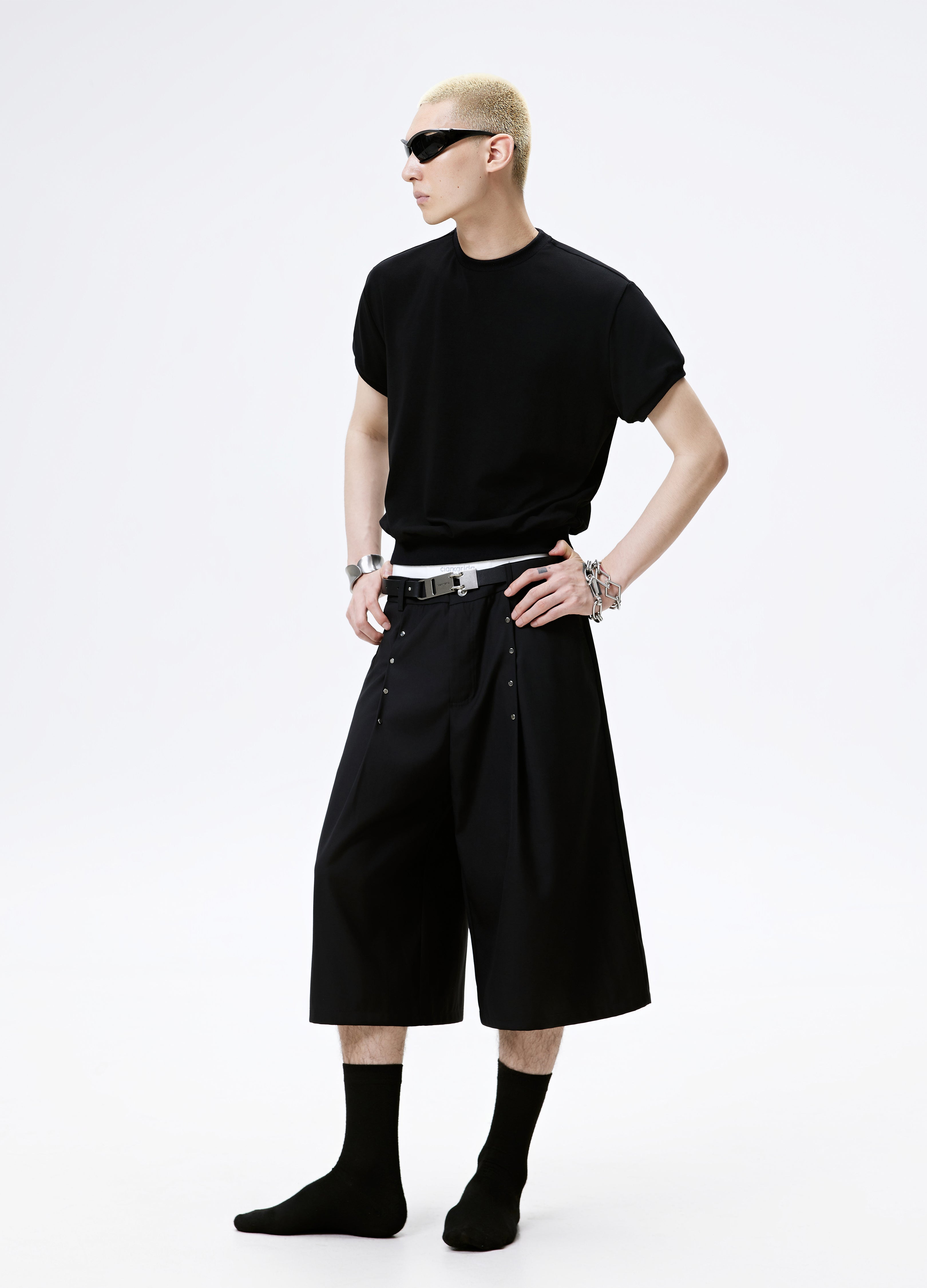 25SS STUDDED PLEAT WIDE SHORTS