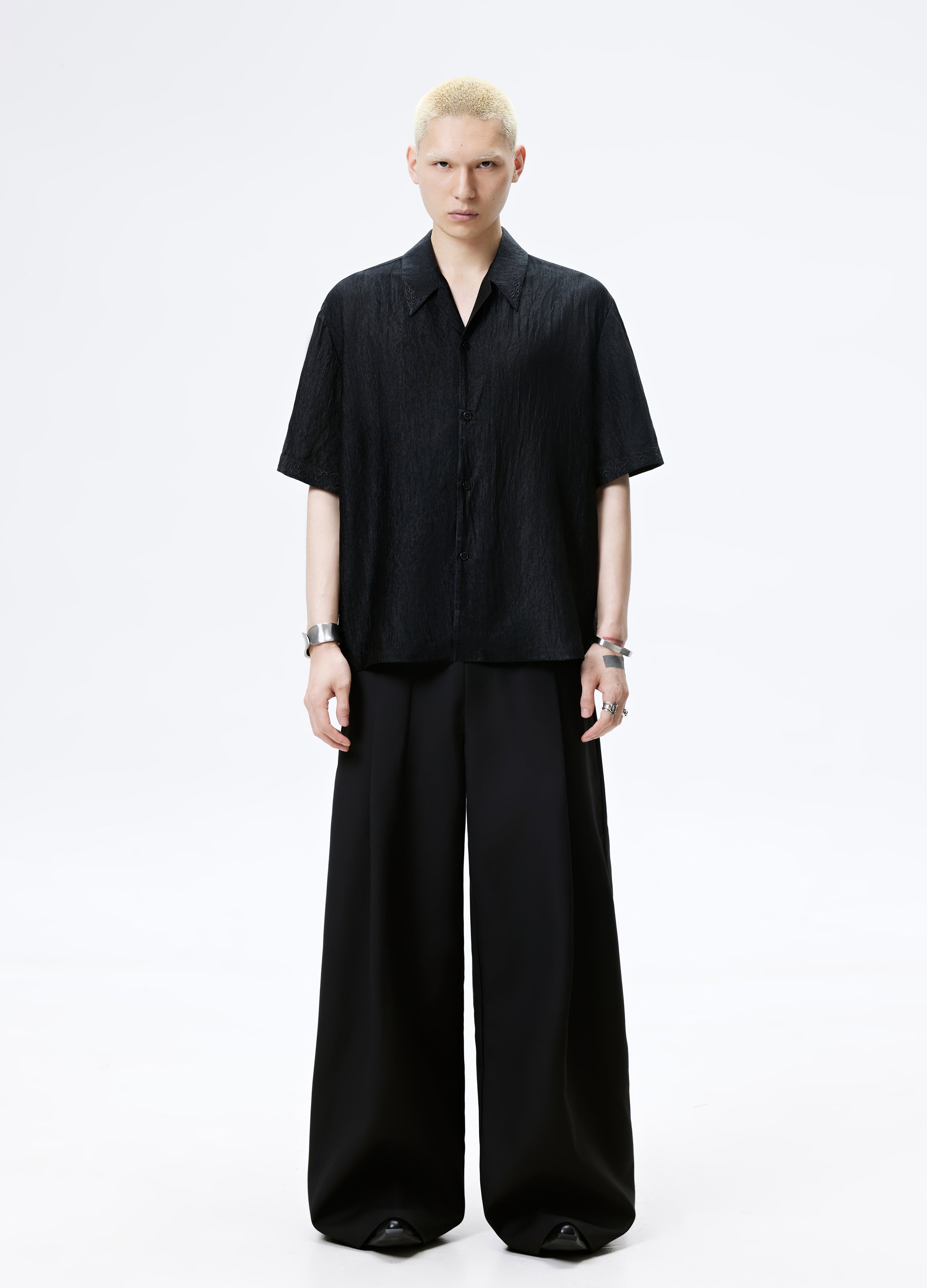 25SS WHITE BLACK TEXTURE SHINE SHIRT