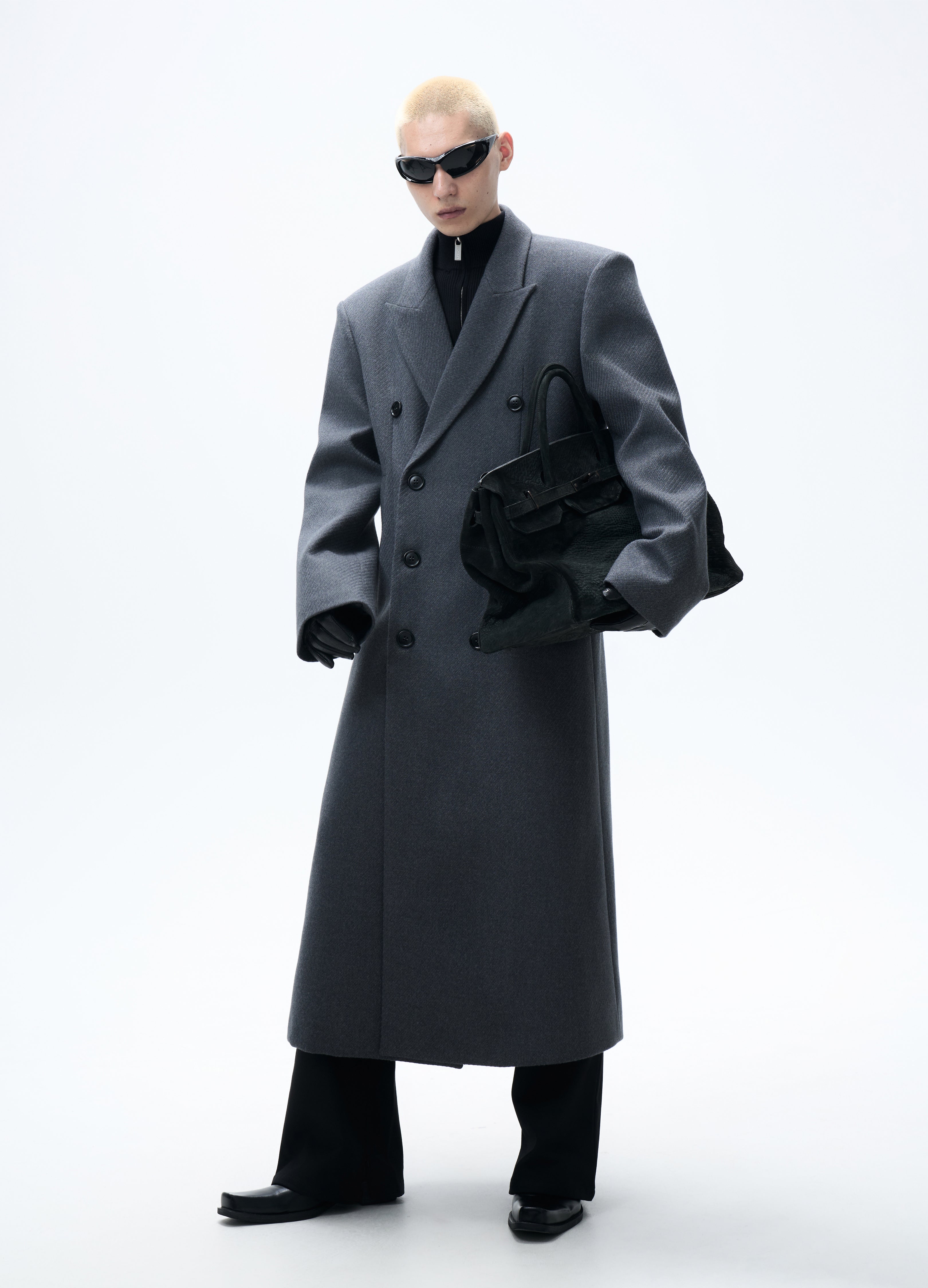 25FW GREY WAISTED WOOL OVERCOAT