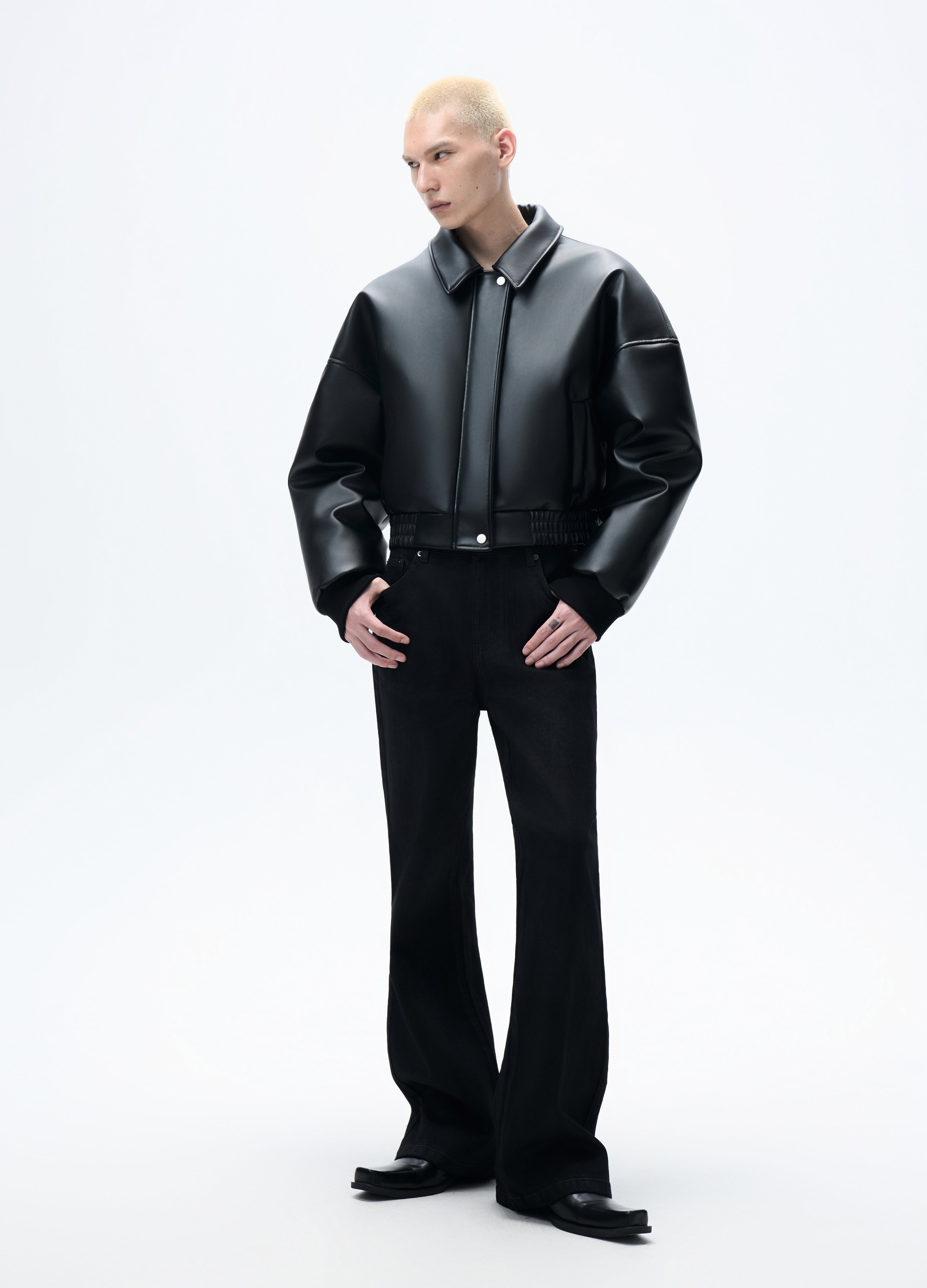 25FW HIGH-COLLAR LEATHER PUFFER