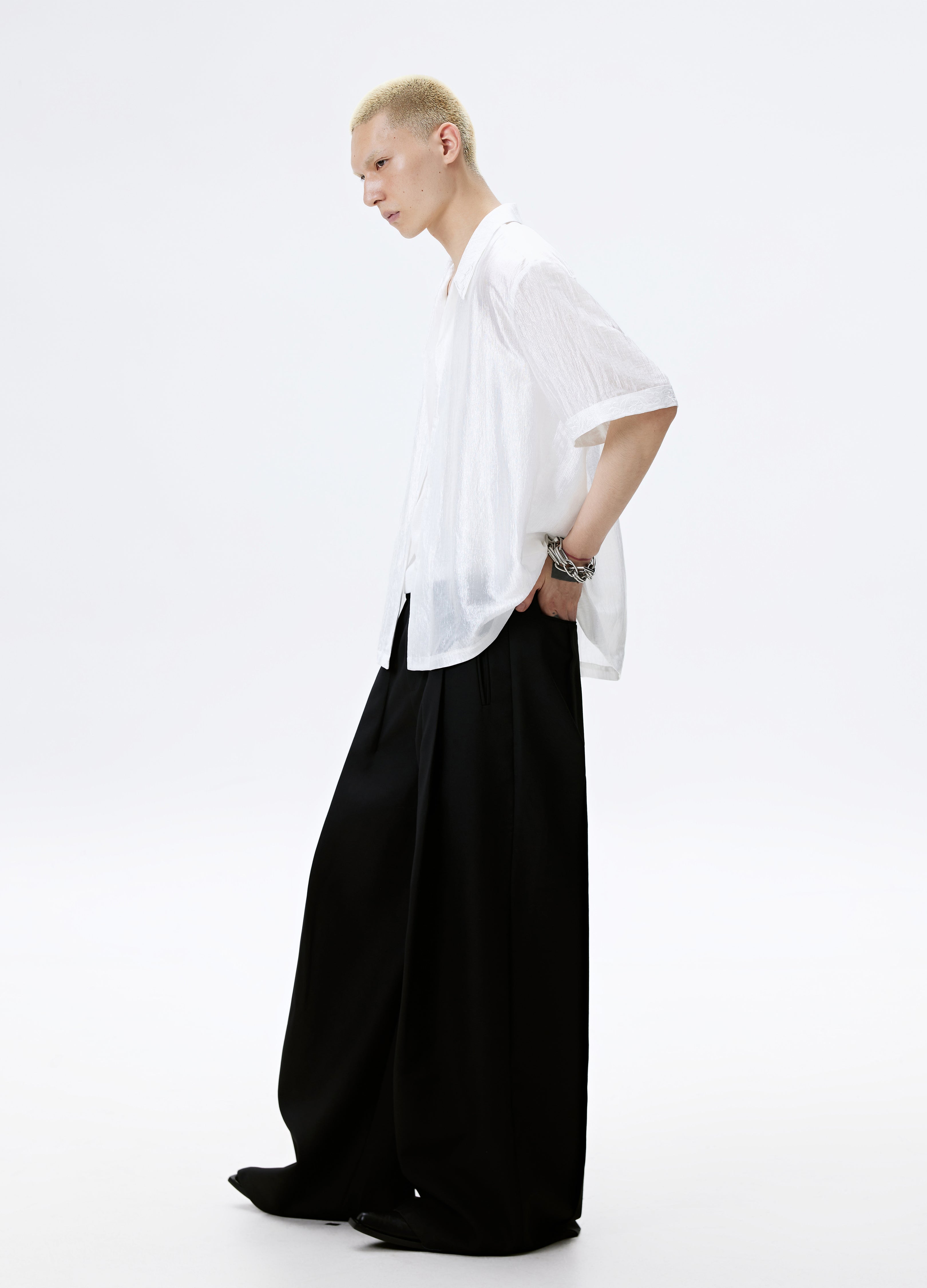 25SS WHITE BLACK TEXTURE SHINE SHIRT