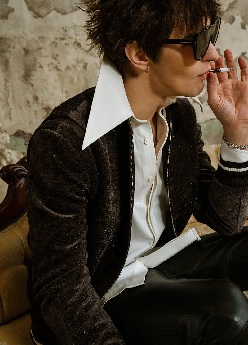 CRYSTAL VELVET LEATHER JACKET