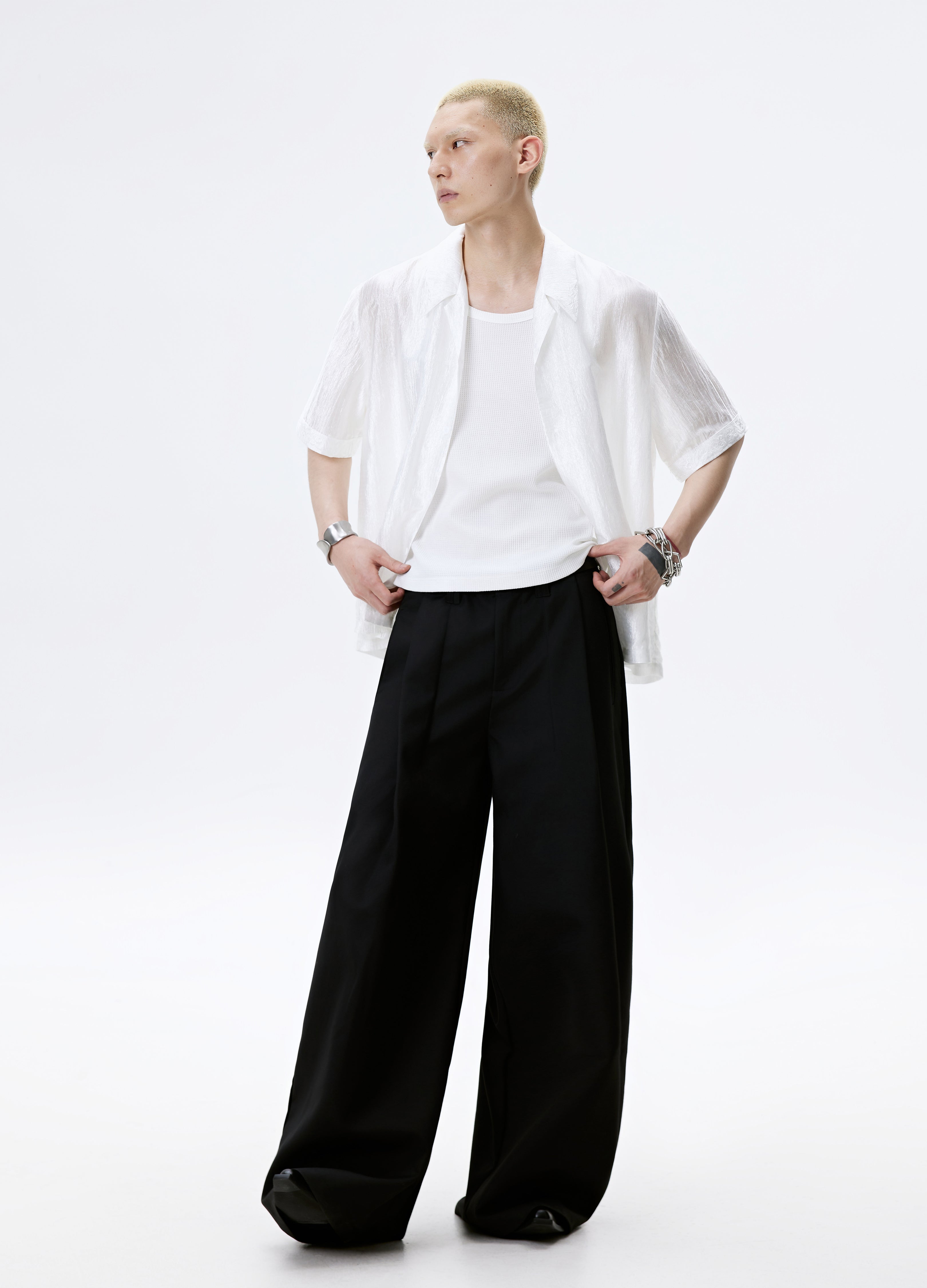 25SS WHITE BLACK TEXTURE SHINE SHIRT