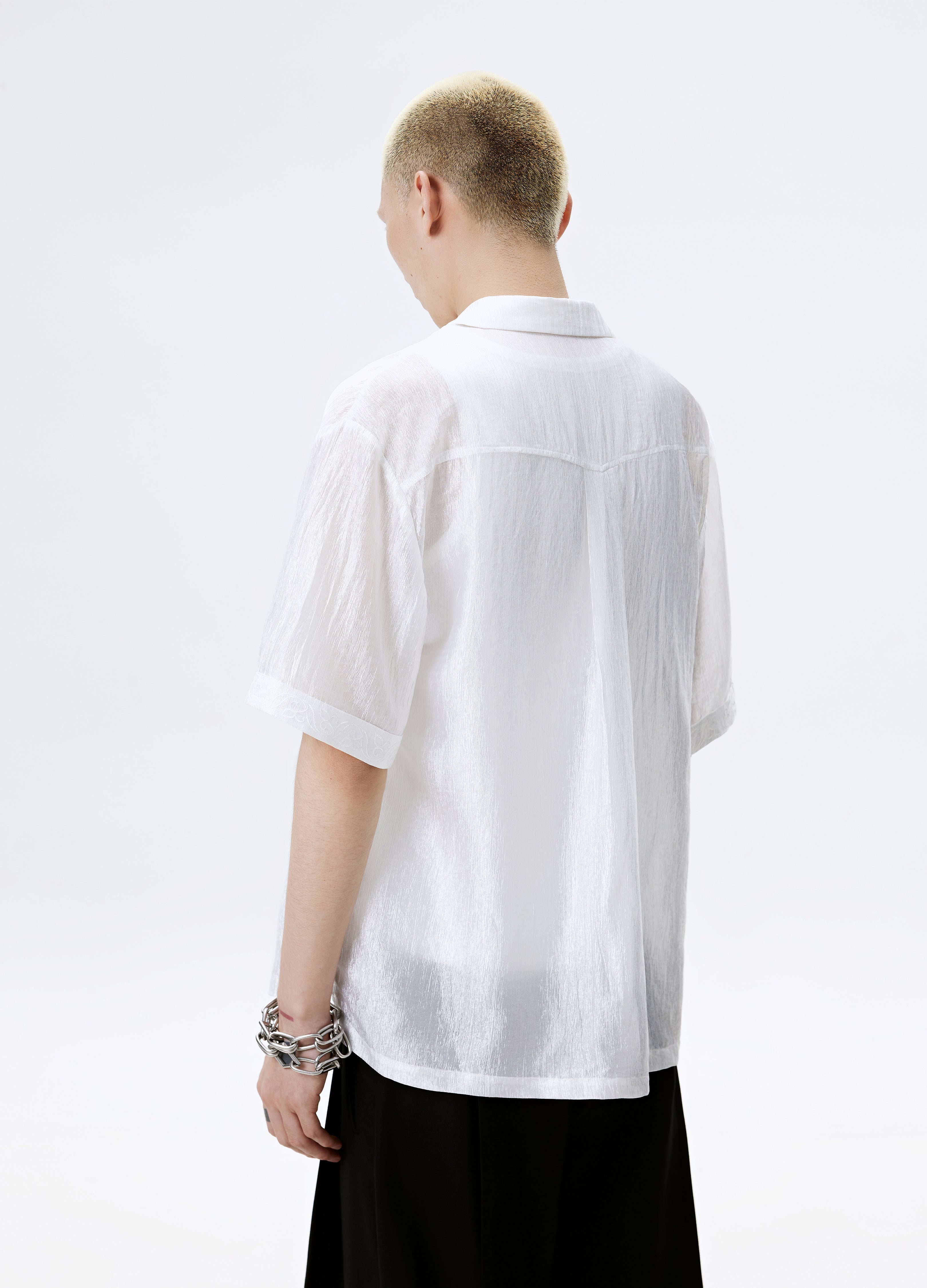 25SS WHITE BLACK TEXTURE SHINE SHIRT