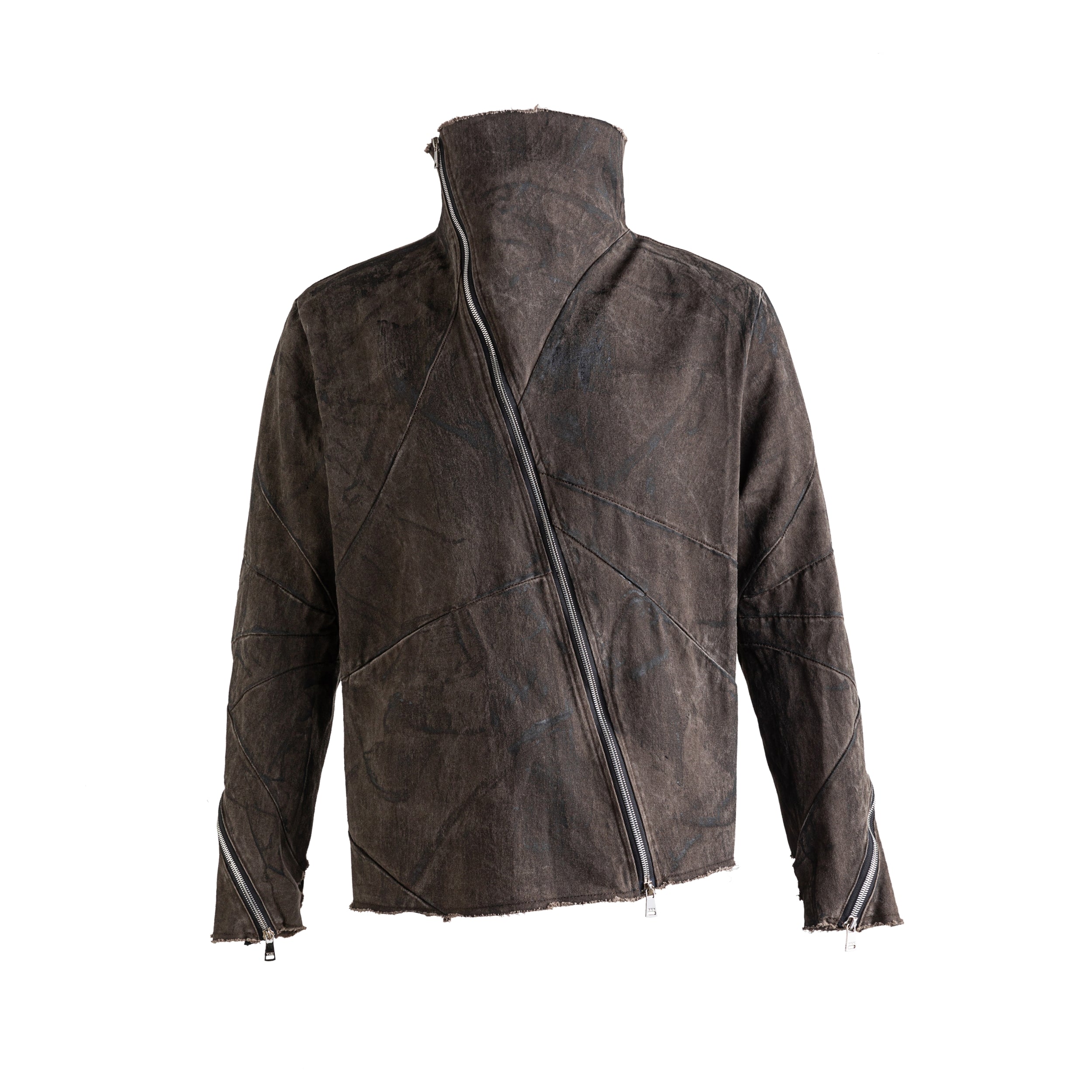 Wasteland Diagonal Zipper Distressed Jacket