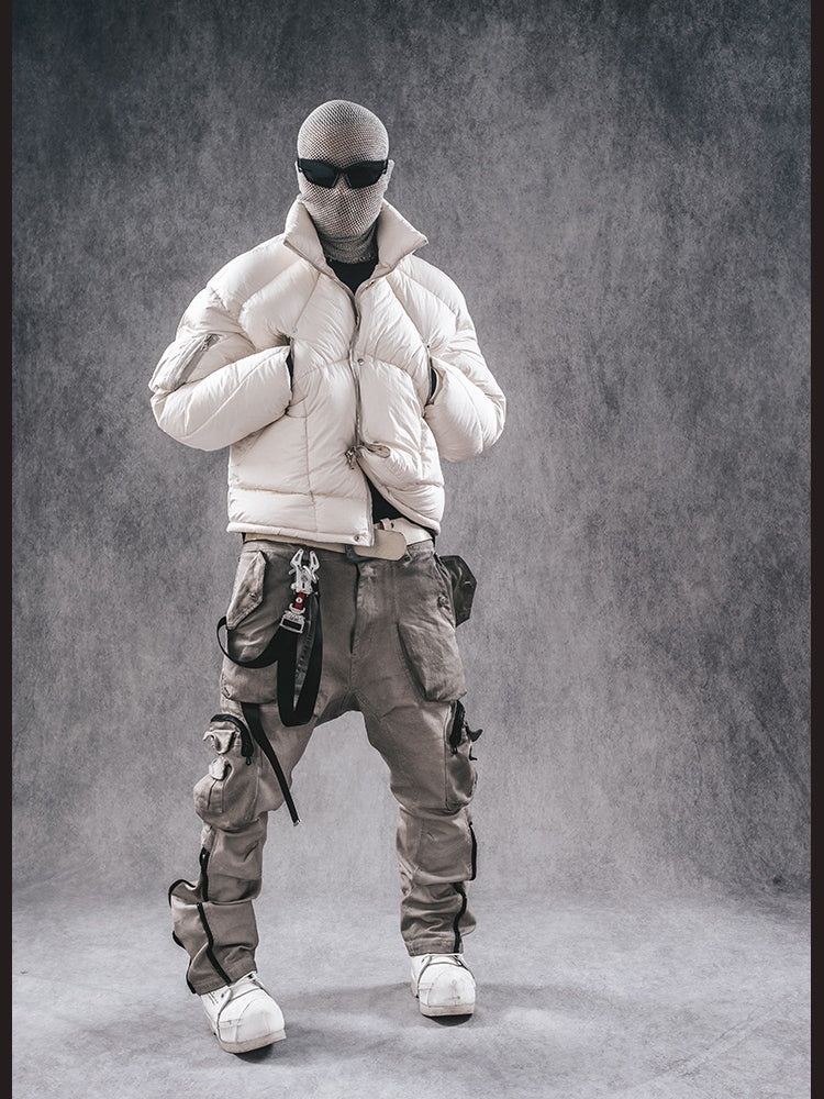 Distressed Slim-Fit Cargo Pants - Futuristic Wasteland Style