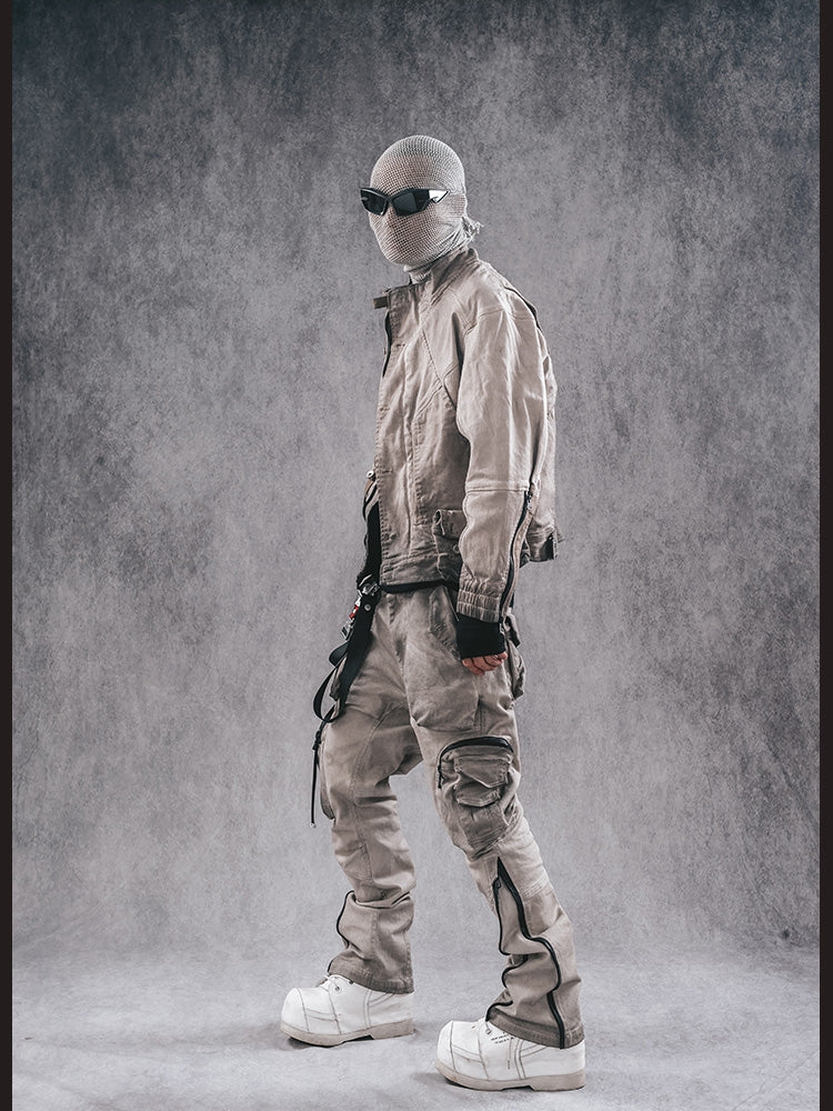 Distressed Slim-Fit Cargo Pants - Futuristic Wasteland Style