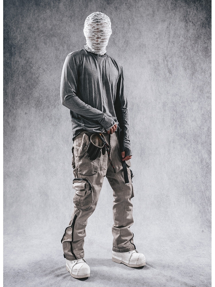 Distressed Slim-Fit Cargo Pants - Futuristic Wasteland Style