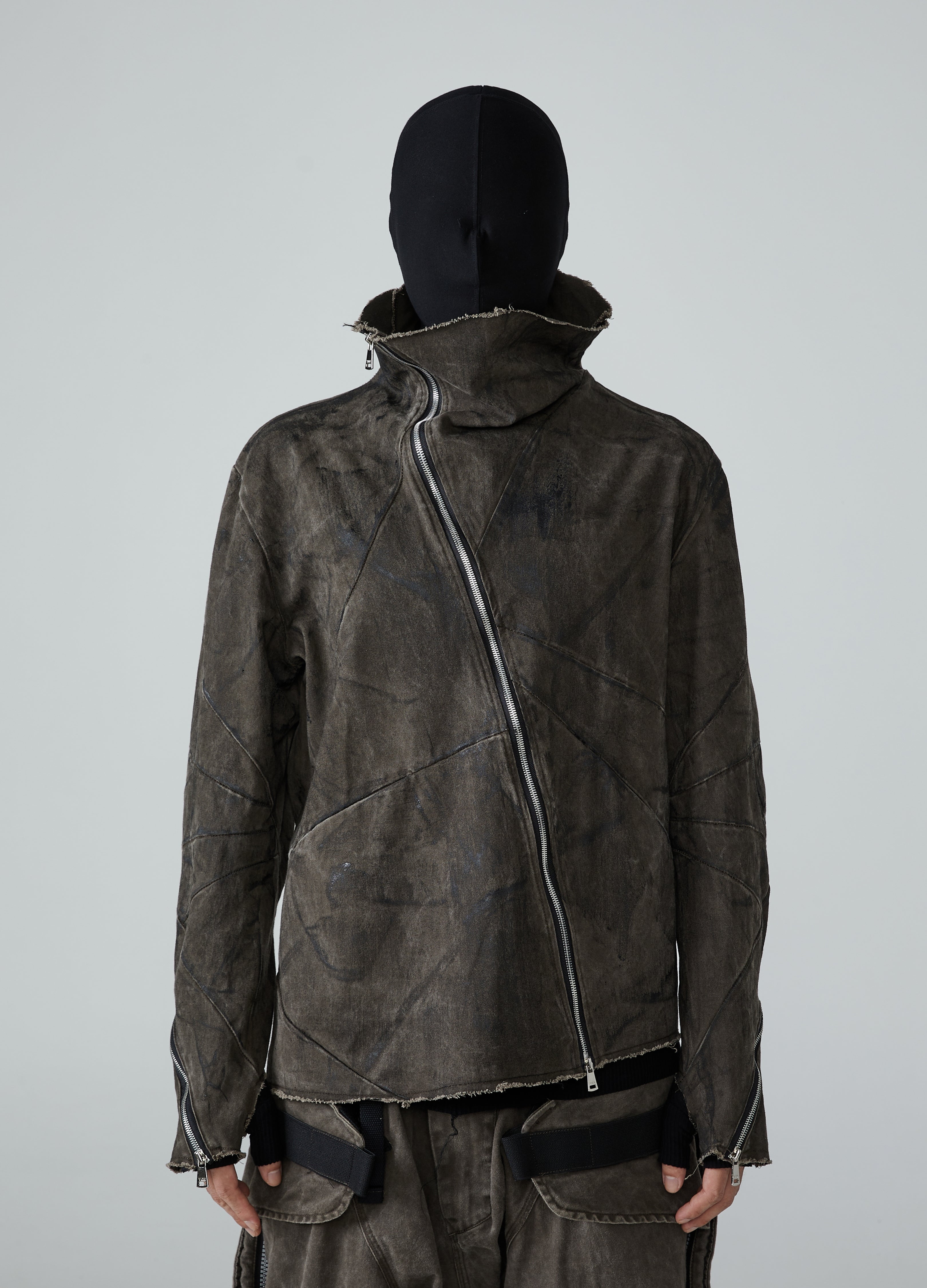 Wasteland Diagonal Zipper Distressed Jacket