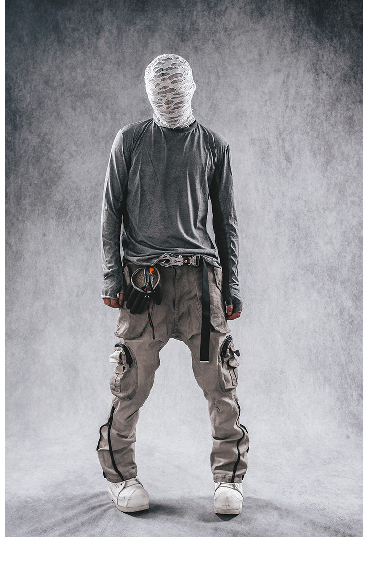 Distressed Slim-Fit Cargo Pants - Futuristic Wasteland Style