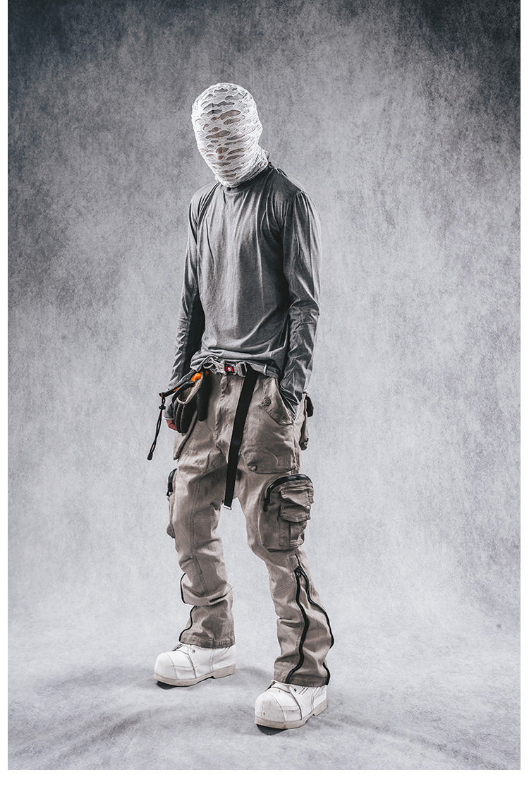 Distressed Slim-Fit Cargo Pants - Futuristic Wasteland Style