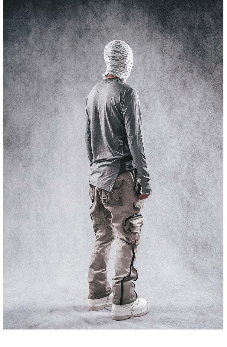Distressed Slim-Fit Cargo Pants - Futuristic Wasteland Style