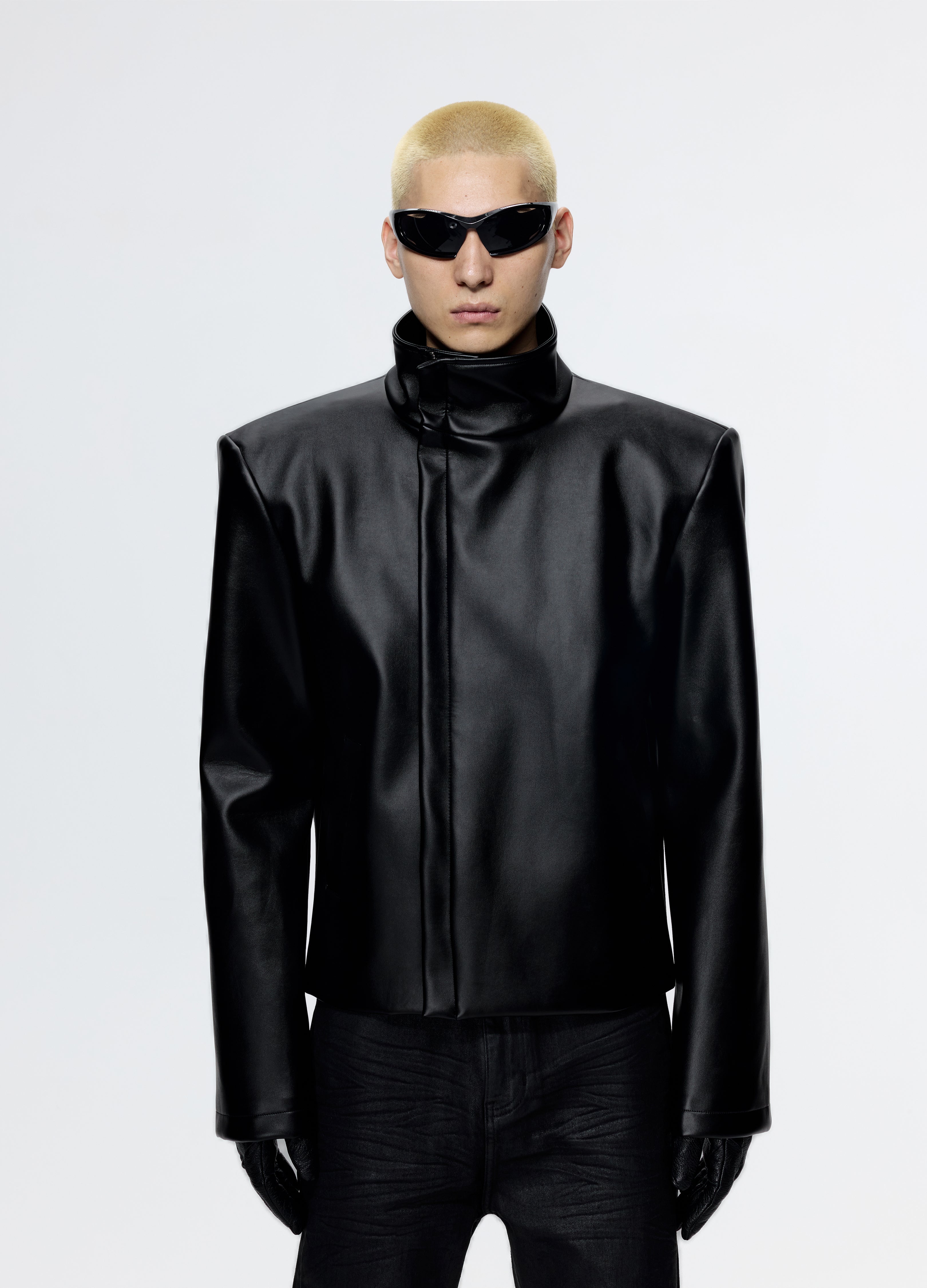 25FW SHOULDERED LEATHER BIKER JACKET