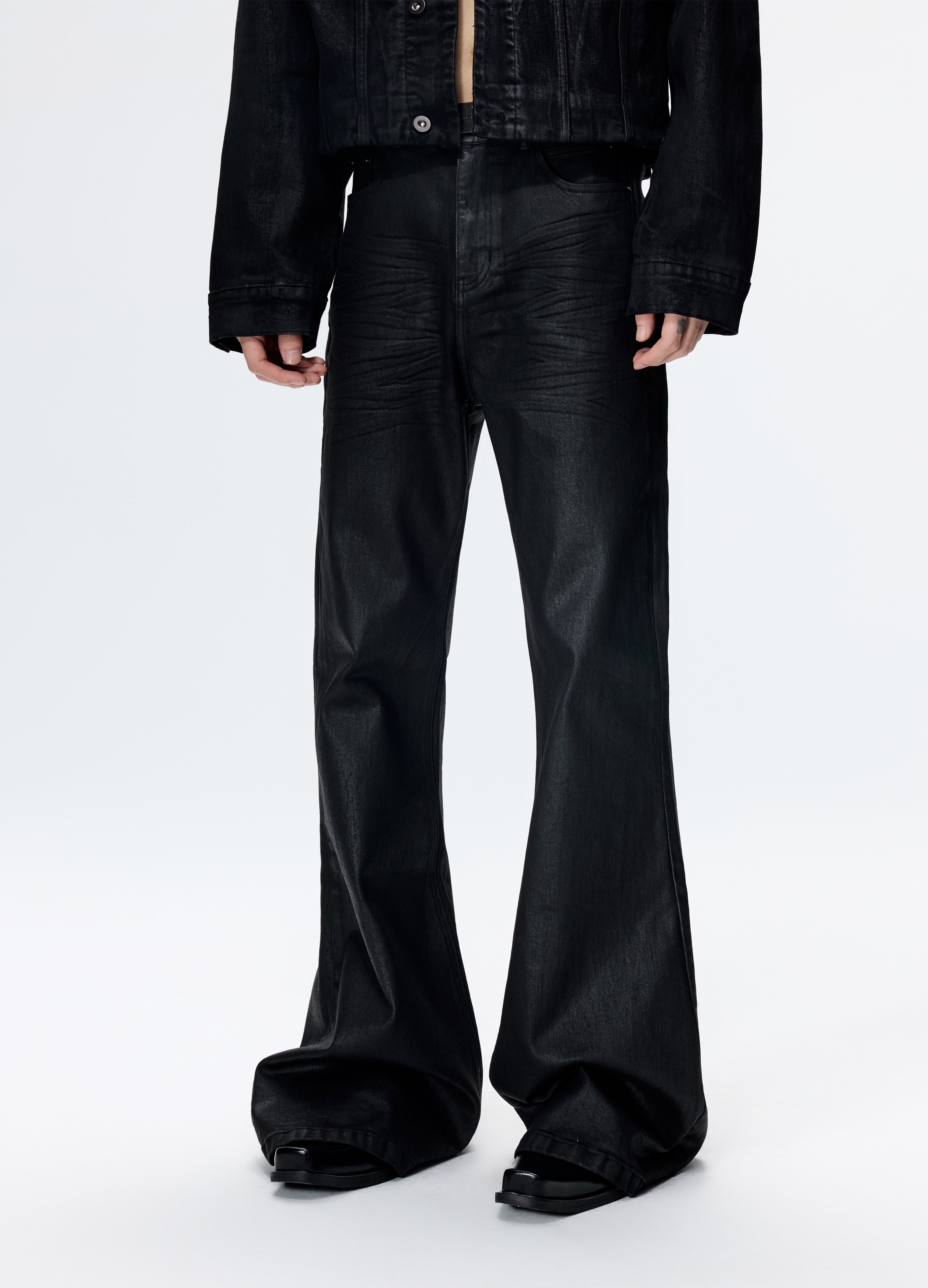 25FW WAXED FLARE DENIM TROUSERS