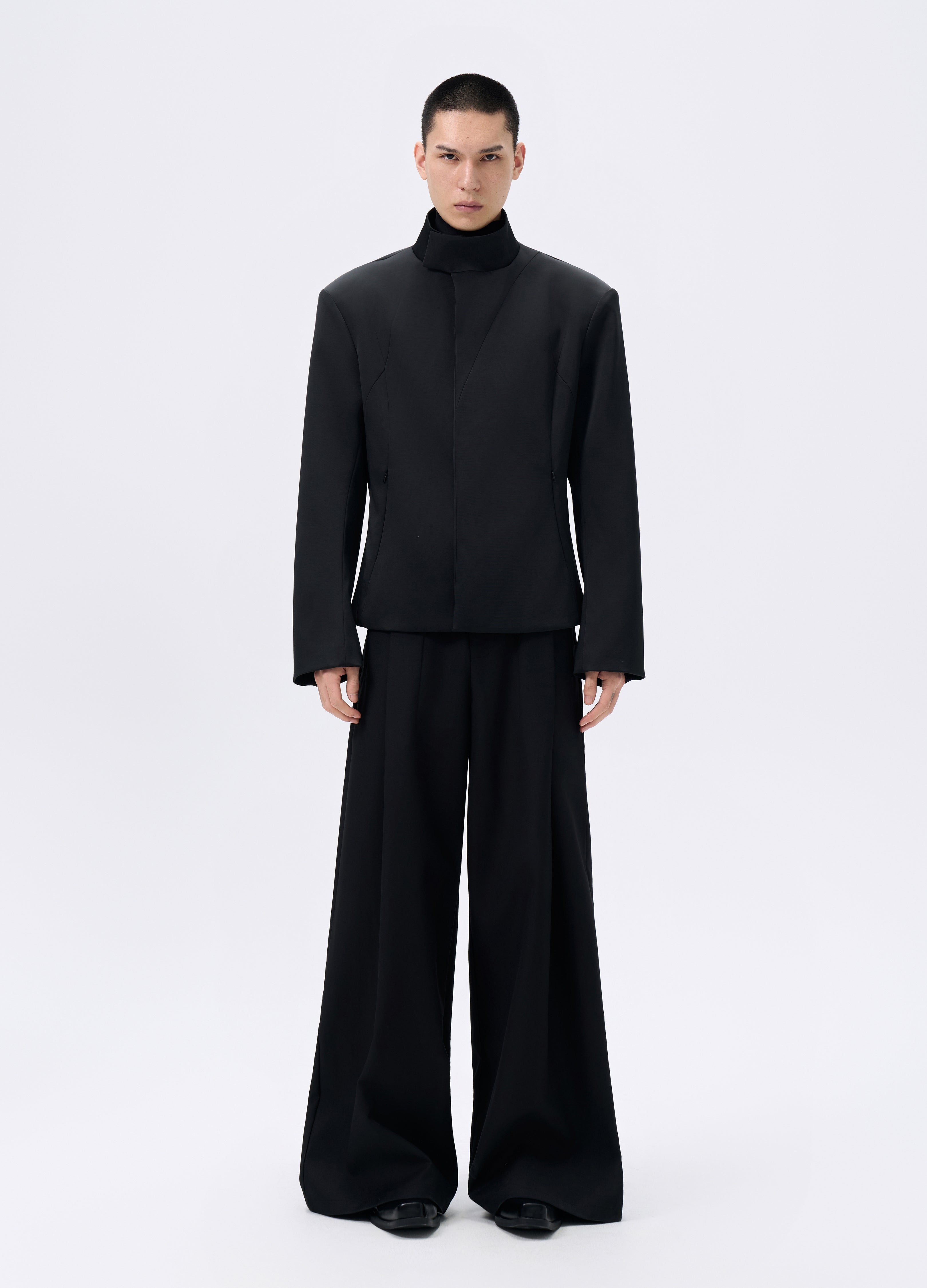 25FW BLACK PLEATED WIDE TROUSERS
