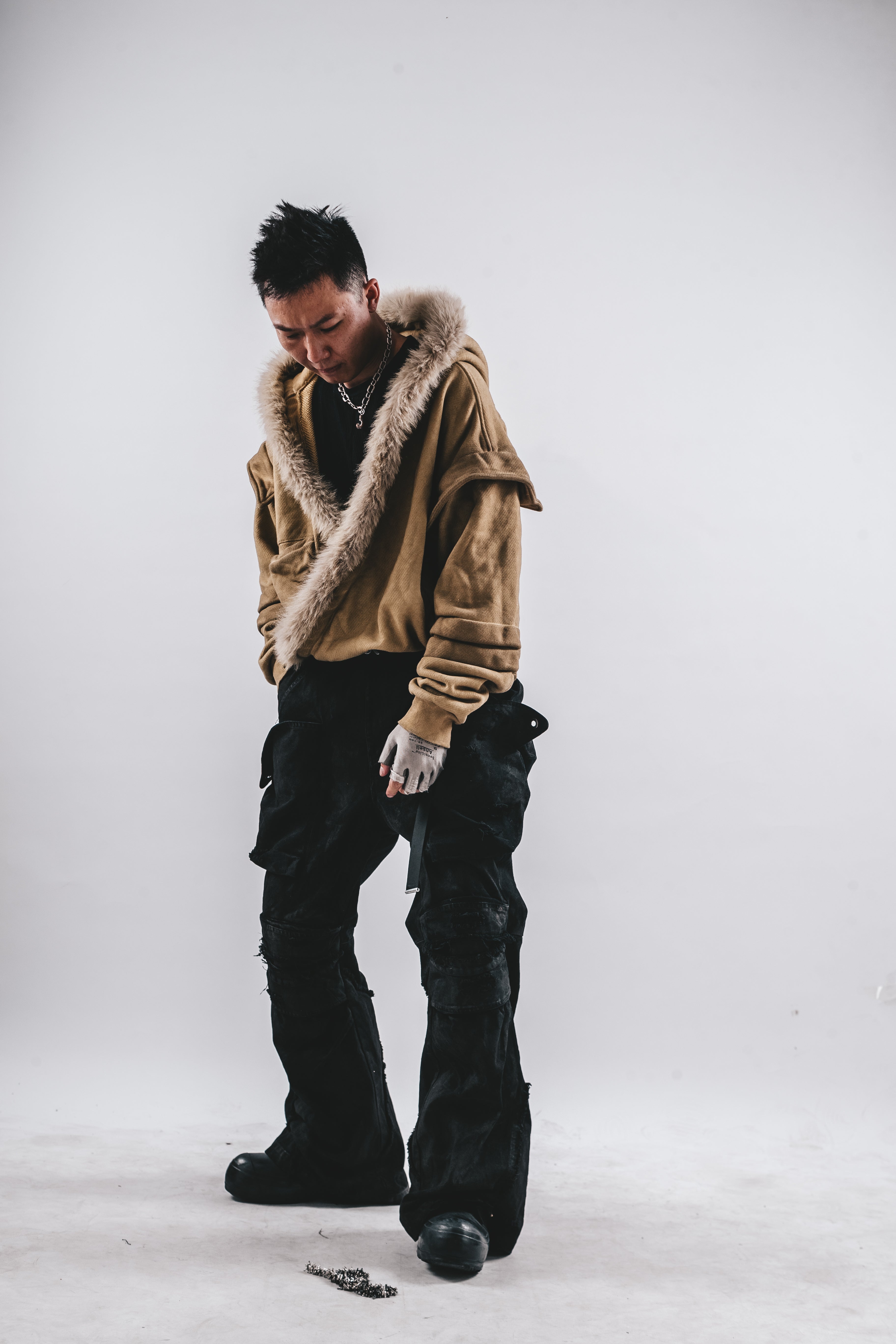 DRKLEI WASHED WAFFLE FUR HOODIE