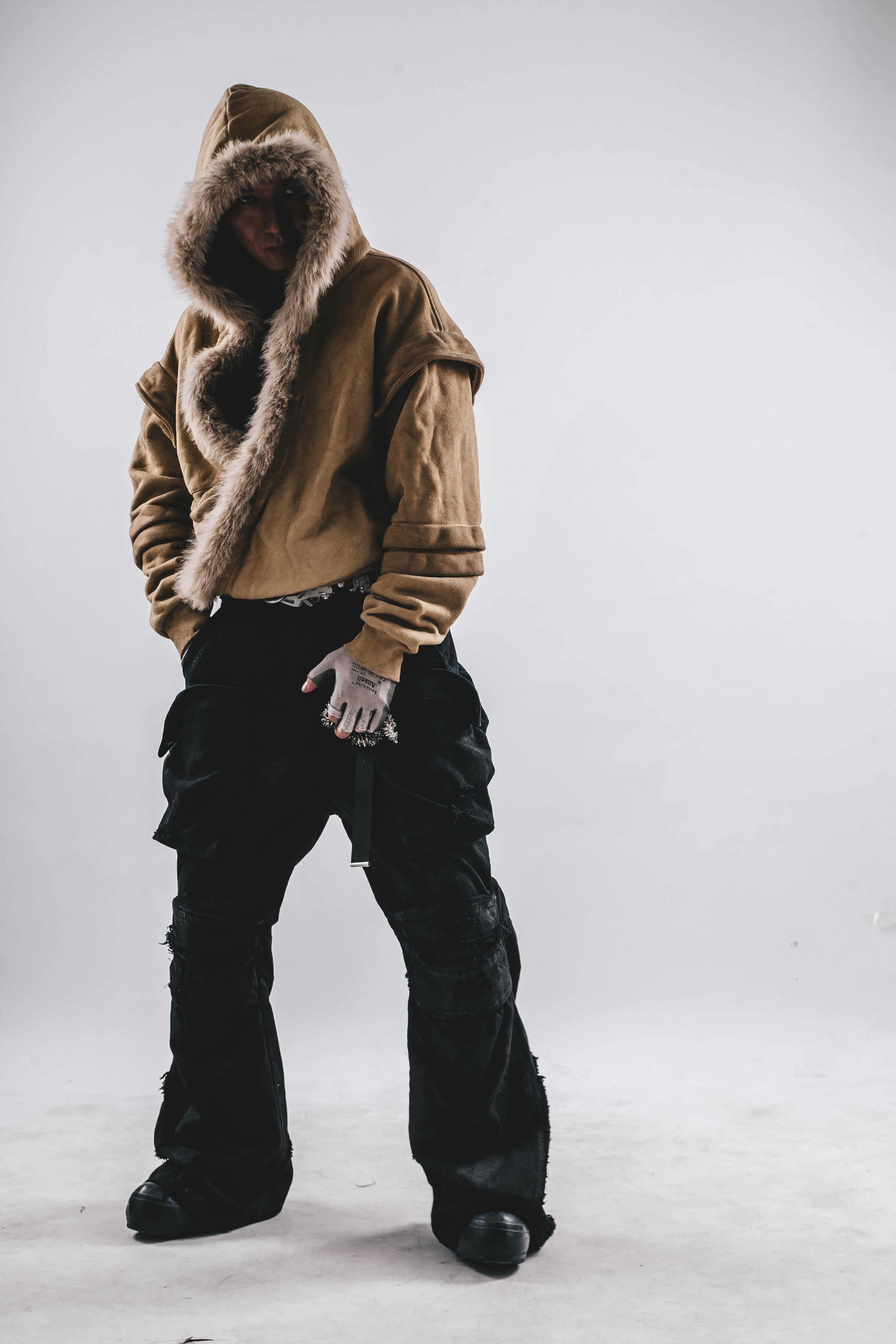 DRKLEI WASHED WAFFLE FUR HOODIE