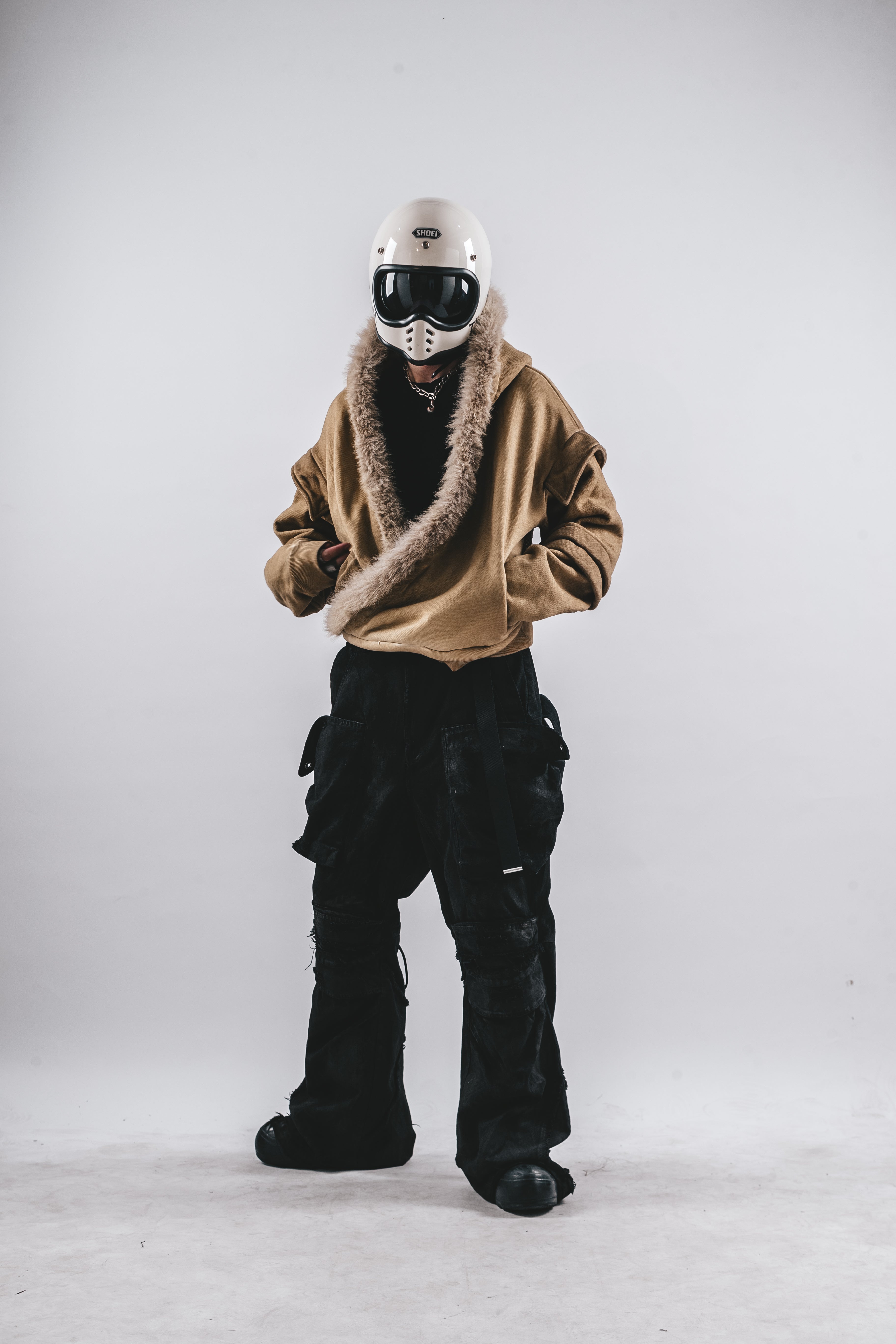 DRKLEI WASHED WAFFLE FUR HOODIE