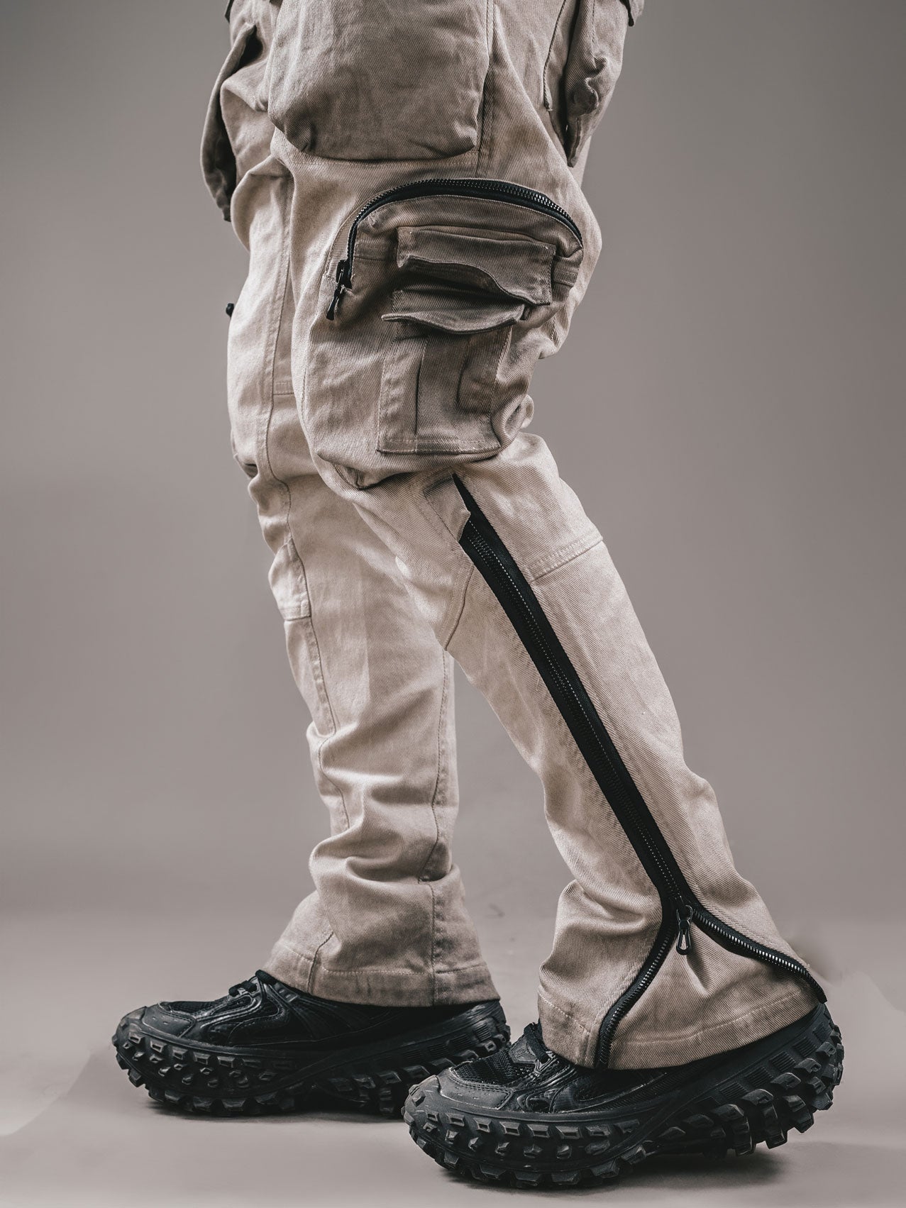 Distressed Slim-Fit Cargo Pants - Futuristic Wasteland Style